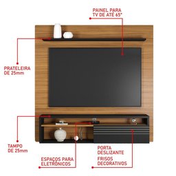 Painel Home Suspenso Para TV Até 65 Polegadas Porta Deslizante Sala de Estar Marrom Madeira e - 5 Painel Home Suspenso Para TV Até 65 Polegadas Porta Deslizante Sala de Estar Marrom Madeira e - 5