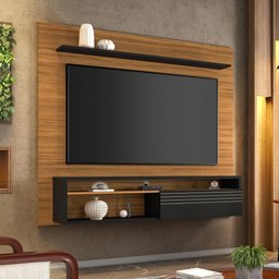 Painel Home Suspenso Para TV Até 65 Polegadas Porta Deslizante Sala de Estar Marrom Madeira e - 1 Painel Home Suspenso Para TV Até 65 Polegadas Porta Deslizante Sala de Estar Marrom Madeira e - 1