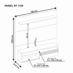Painel Home Suspenso Para TV Até 65 Polegadas Porta Deslizante Sala de Estar Marrom Madeira e - 4 Painel Home Suspenso Para TV Até 65 Polegadas Porta Deslizante Sala de Estar Marrom Madeira e - 4