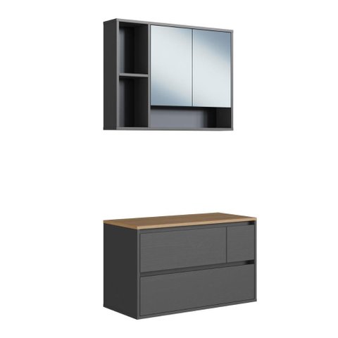 Conjunto para Banheiro Gabinete Suspenso 80 Belarus com Espelheira Grafite