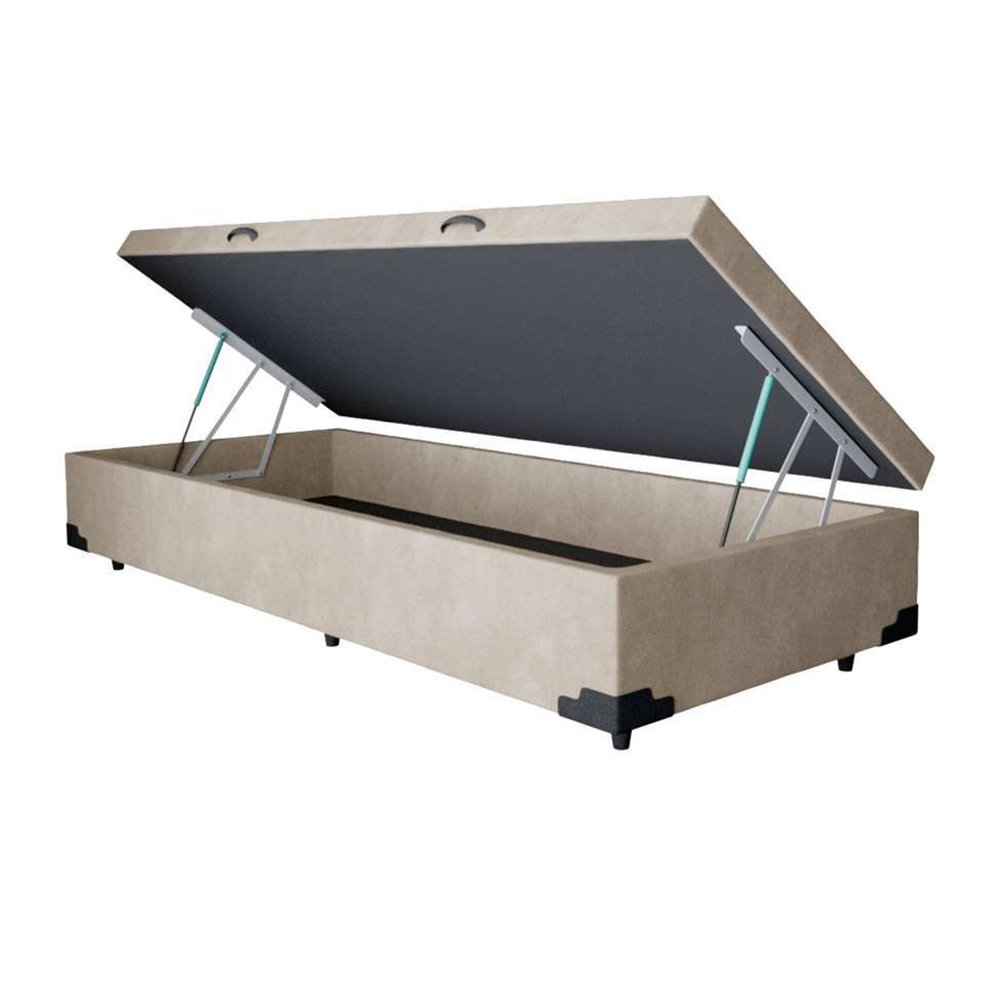 Base Box Baú Solteiro NK Camas Suede Bege 41x88x188