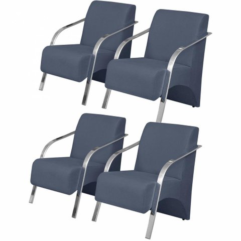 Kit 4 Poltronas 1 Lugar Vênus Pé Alumínio Azul Bic