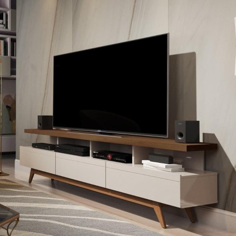 Rack com Nichos Vivare Wood 1.8 Off White e Freijó Giga