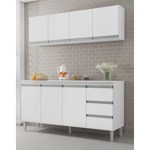 Kit de Cozinha Andréia Armário Aéreo 160mt e Balcão de Pia com Tampo Branco Ajl