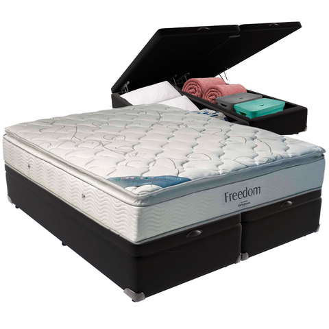 Cama Box Baú e Colchão Freedom Molas Ensacadas King Ortobom: Preto