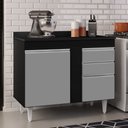 Ver imagem 2 de Balcão Gabinete 100cm com Tampo 2 Portas Luziania Preto/Cinza - Lumil Lumil Móveis