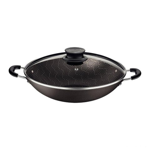 Wok Tramontina Paris Antiaderente Starflon Max Chumbo com Tampa de Vidro 32 Cm 4,4 L Tramontina