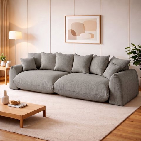 Sofá Cama Modular Orgânico Retrátil 4 Lugares Base Madeira Maciça 290cm Marrocos