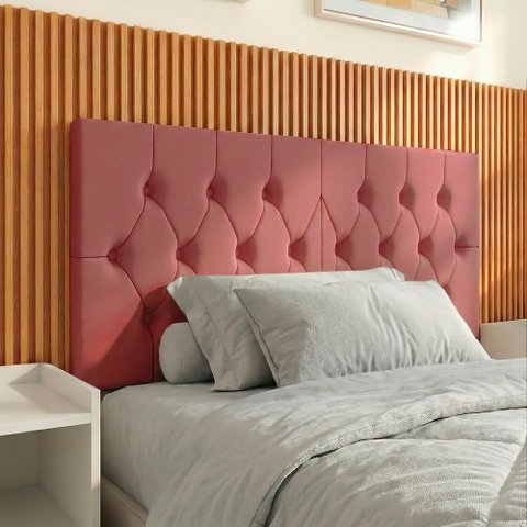Cabeceira Elisa Solteiro Estofada Suede Capitonê Design Elegante Conforto para Quarto - Rosa