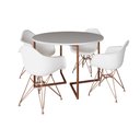 Ver imagem 2 de Mesa Industrial Jantar Branca 110cm Redonda Base V com 4 Poltronas Brancas Eames Eiffel Base Cobre