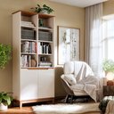 Ver imagem 2 de Estante para Livros Livreiro com 2 Portas e Nichos Prateleiras Off White / Freijó