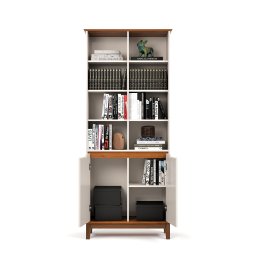 Estante para Livros Livreiro com 2 Portas e Nichos Prateleiras Off White / Freijó - 3