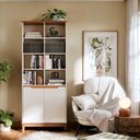 Ver imagem 1 de Estante para Livros Livreiro com 2 Portas e Nichos Prateleiras Off White / Freijó