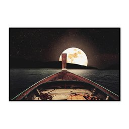 Quadro Decorativo Paisagem Luar com Moldura Caixa de 3cm de Profundidade 100x70cm - 1