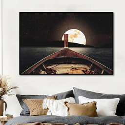 Quadro Decorativo Paisagem Luar com Moldura Caixa de 3cm de Profundidade 100x70cm - 2