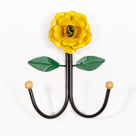 Cabideiro de Parede Cabide para Roupas 2 Ganchos Flor Amarela