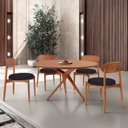 Ver imagem 1 de Conjunto Sala de Jantar Mesa 135cm Tampo Redondo Laminado e 4 Cadeiras Hope Marrom/Preto/Imbuia