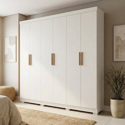 Guarda-Roupa Casal 6 Portas 2 Gavetas 100% MDF Sevilha Off White/Nevaska