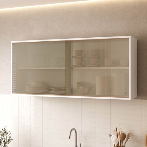 Armário Aéreo 2 Portas Reflecta de Correr 120cm Soho CabeCasa MadeiraOriginals Branco