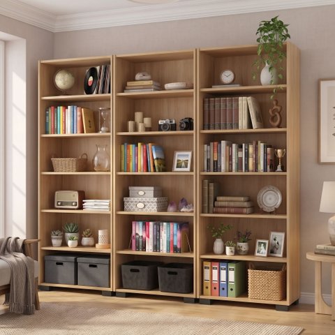 Kit 3 Estantes Organizadoras para Livros 5 Prateleiras Marrom Freijó Office 181,5x188cm