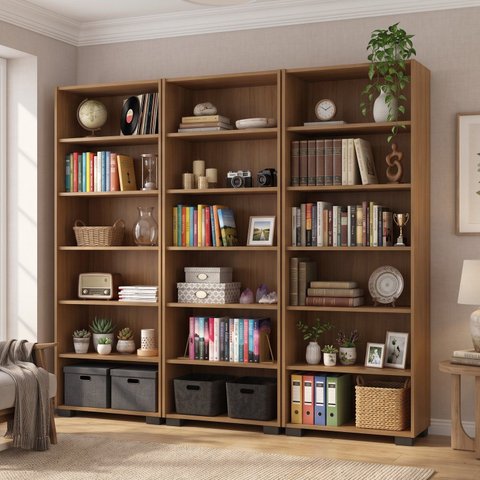 Kit 3 Estantes Organizadoras para Livros 5 Prateleiras Marrom Freijó Office 181 x 188cm
