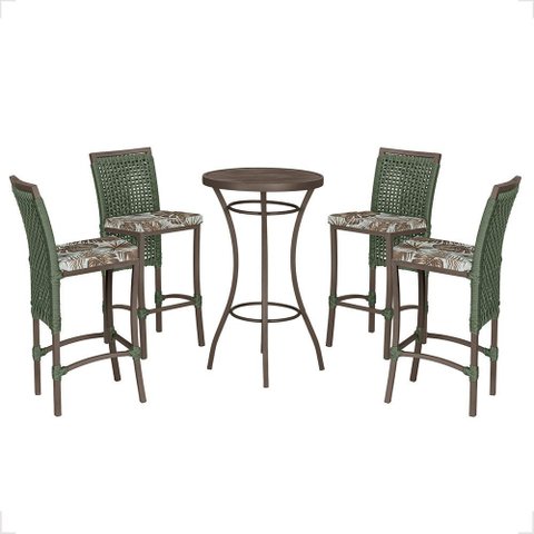 Mesa Bistrô e 4 Banquetas Roma Marrom Corda Náutica Estofado 6 Trama Original