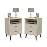 Kit 2 Mesa de Cabeceira 2 Gavetas com Pés Palitos em madeira maciça Retro - Itália - CM - Off White - 1