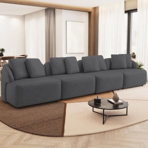 Sofá 5 Lugares para Sala de Estar Living 388cm Arlo F04 Veludo Grafite - Lyam Decor
