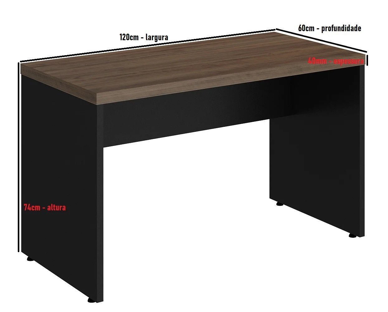 Mesa Reta Escritório 120x60 Tampo de 40mm - 2