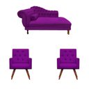 Ver imagem 1 de Kit 2 Poltronas Nina Capitone + Recamier Barcelona 1,30 Veludo Roxo Dominic Decor