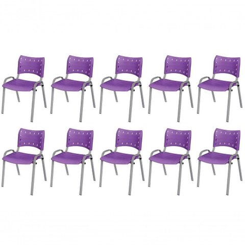 Cadeira Iso Base Cinza , Escritório Violeta Kit 10 Un