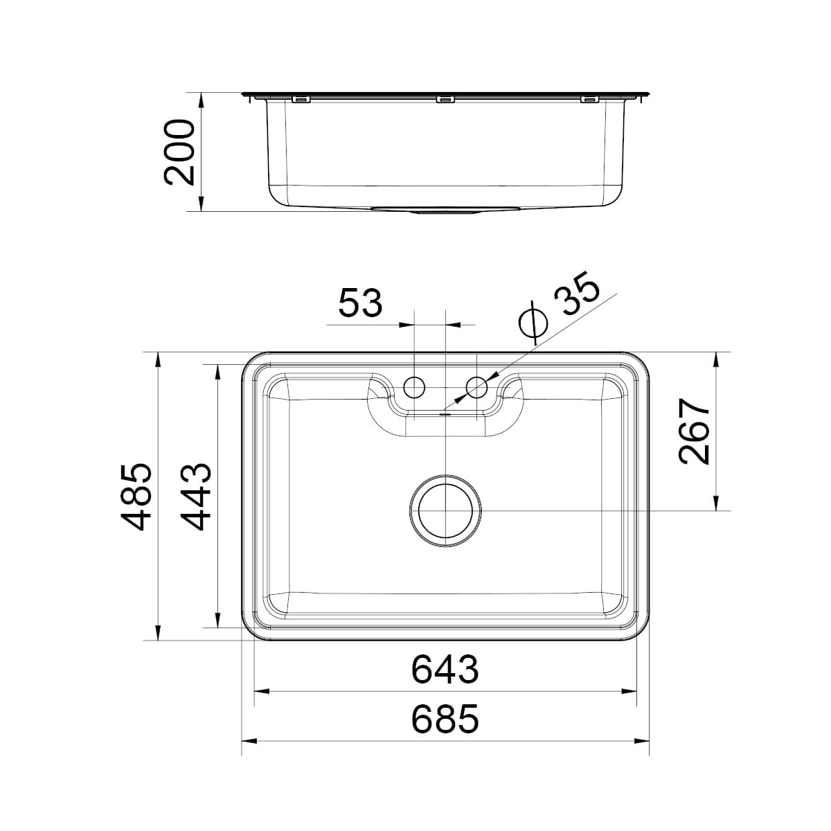 Cuba de Sobrepor ou Embutir Docol Massima 68x48x20 Cm em Aço Inox Escovado com Válvula - 3