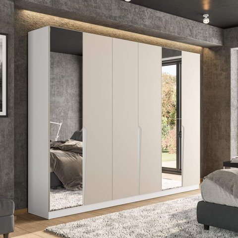 Guarda Roupa Casal 6 Portas e 4 Gavetas com Espelho 240848 Linha Porto Politorno Móveis
