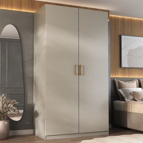 Guarda-Roupa Solteiro 2 Portas 100% MDF Marsala Bege/Panna