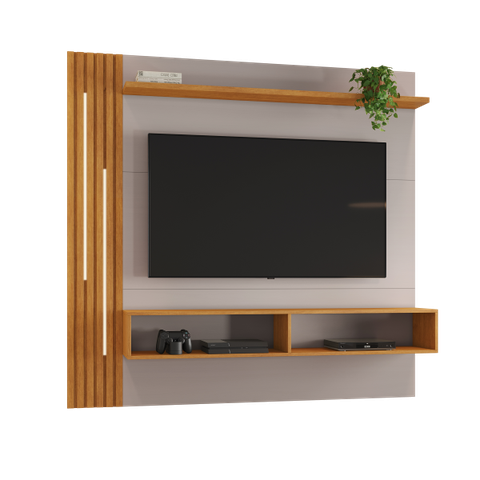 Painel Agrado para TV de até 65" com Luminárias LED e Nicho:Off/Cinamomo