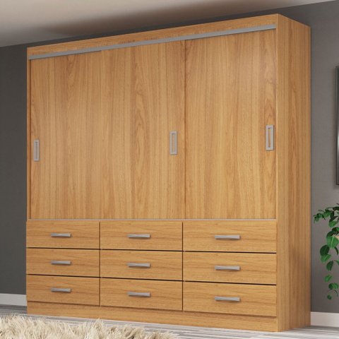 Guarda-roupa Casal Isabela 3 Portas 9 Gavetas - Evidência Móveis