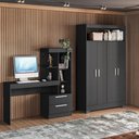 Ver imagem 2 de Conjunto Para Escritório 2 Peças com Mesa e Armário 4 portas Preto Tx Notável Móveis