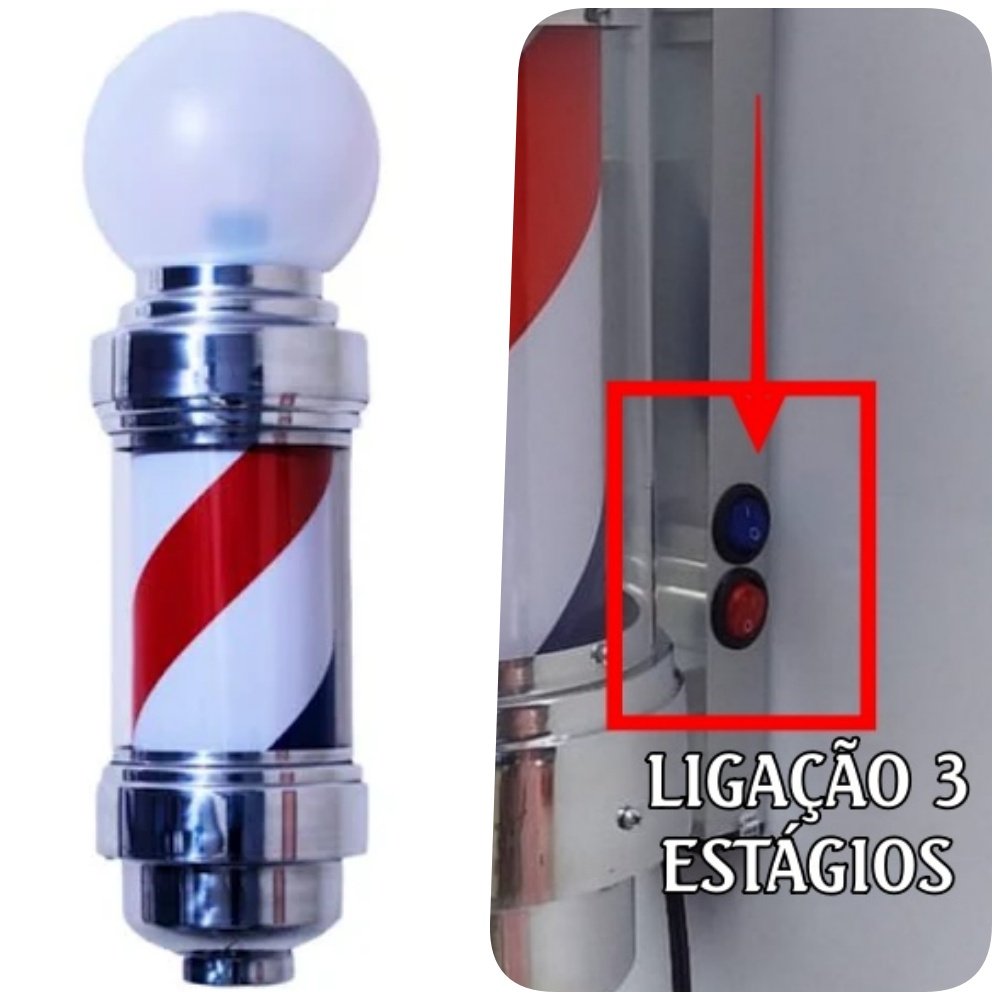 Barber Pole Giratório 50cm VOLTAGEM BIVOLT + UM PORTA PENTES. - 4