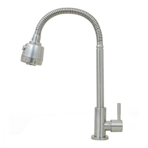 Torneira em Inox Escovado Cozinha Mesa Gourmet Duplo Jato