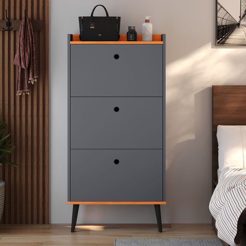 Sapateira Vertical Fechada Porta Sapatos Gaveta Articulável Hall Entrada Quarto Apartamento Retrô