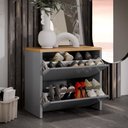 Ver imagem 1 de Sapateira Banco Organizadora 2 Portas Basculantes Hall de Entrada Closet Mel - Cinza com Freijó