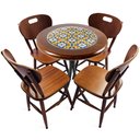 Ver imagem 1 de Cj Mesa Madeira Azulejo 60cm - Bistrô Fixa 78cm + 4 Cadeiras 43 - Natural - Anos Dourados
