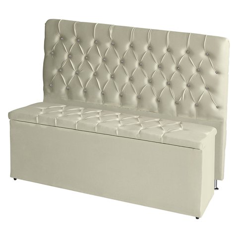 Kit Cabeceira de Cama Box e Calçadeira Baú Paris King 195 Cm Capitonê Suede Porcelana Eli Móveis