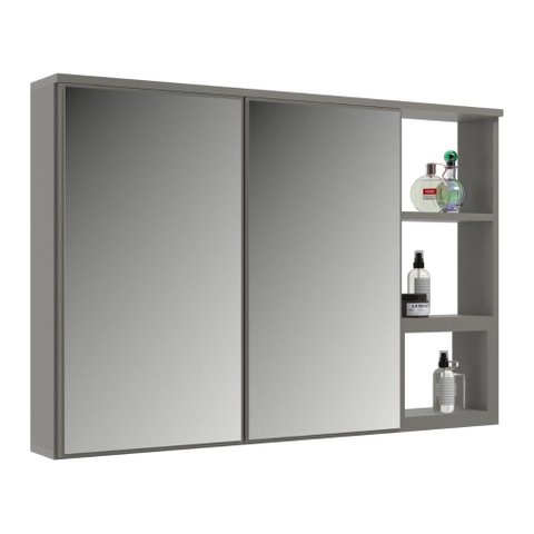 Espelheira para Banheiro 2 Portas com Nichos 100cm Multimóveis CR10180 Cimento
