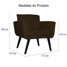Poltrona Decorativa Geovana Couro Marrom Pés Madeira Mz Decor - 3