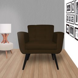 Poltrona Decorativa Geovana Couro Marrom Pés Madeira Mz Decor - 4