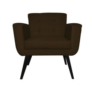 Poltrona Decorativa Geovana Couro Marrom Pés Madeira Mz Decor