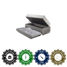 Bicama Box Baú Courino Linho 88x188 com Colchão Ecoline D33 Ecoflex - 8
