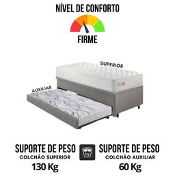 Bicama Box Baú Courino Linho 88x188 com Colchão Ecoline D33 Ecoflex - 9
