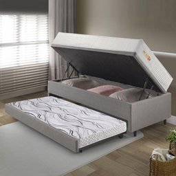 Bicama Box Baú Courino Linho 88x188 com Colchão Ecoline D33 Ecoflex - 4
